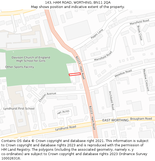 143, HAM ROAD, WORTHING, BN11 2QA: Location map and indicative extent of plot