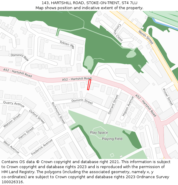 143, HARTSHILL ROAD, STOKE-ON-TRENT, ST4 7LU: Location map and indicative extent of plot