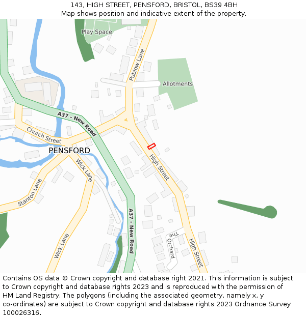 143, HIGH STREET, PENSFORD, BRISTOL, BS39 4BH: Location map and indicative extent of plot