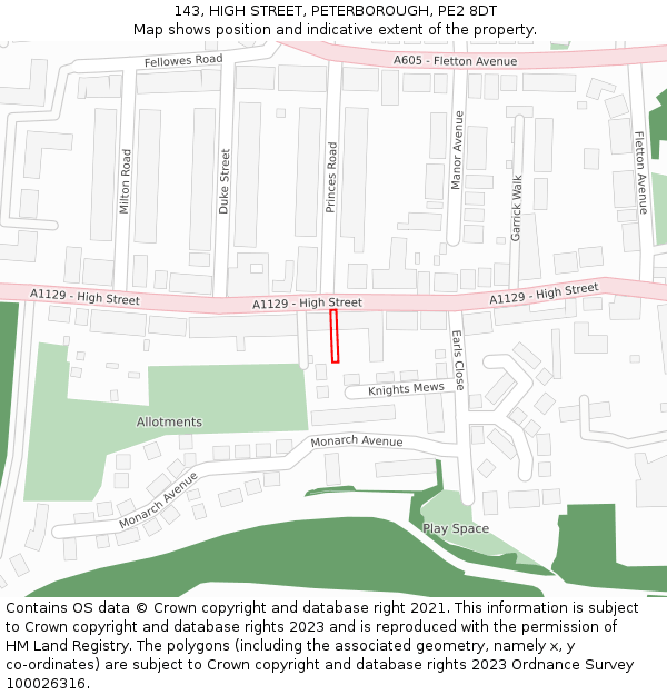 143, HIGH STREET, PETERBOROUGH, PE2 8DT: Location map and indicative extent of plot