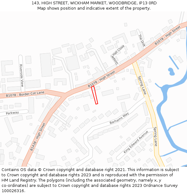 143, HIGH STREET, WICKHAM MARKET, WOODBRIDGE, IP13 0RD: Location map and indicative extent of plot