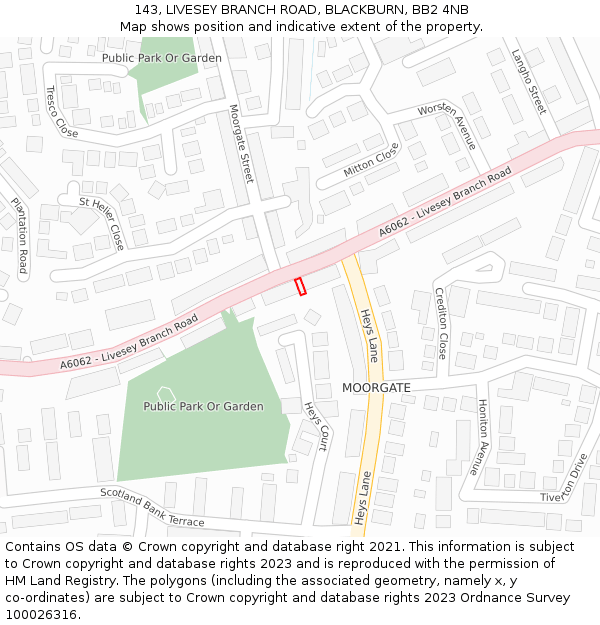 143, LIVESEY BRANCH ROAD, BLACKBURN, BB2 4NB: Location map and indicative extent of plot