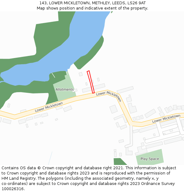 143, LOWER MICKLETOWN, METHLEY, LEEDS, LS26 9AT: Location map and indicative extent of plot