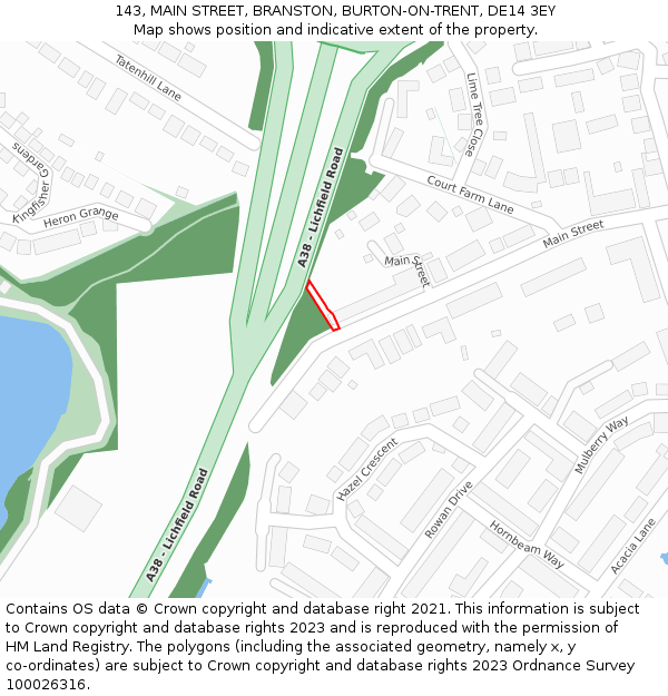 143, MAIN STREET, BRANSTON, BURTON-ON-TRENT, DE14 3EY: Location map and indicative extent of plot