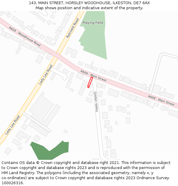 143, MAIN STREET, HORSLEY WOODHOUSE, ILKESTON, DE7 6AX: Location map and indicative extent of plot