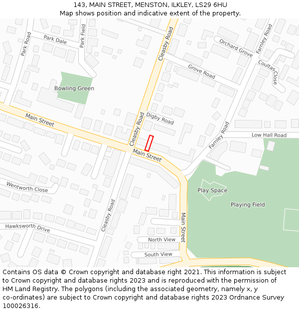 143, MAIN STREET, MENSTON, ILKLEY, LS29 6HU: Location map and indicative extent of plot