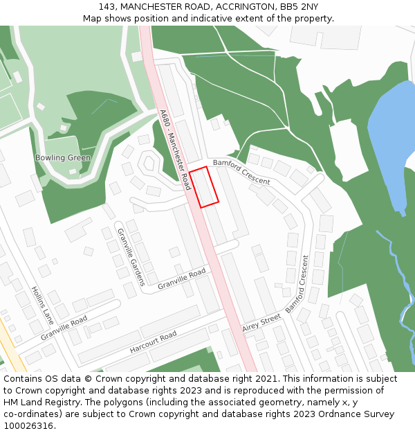143, MANCHESTER ROAD, ACCRINGTON, BB5 2NY: Location map and indicative extent of plot