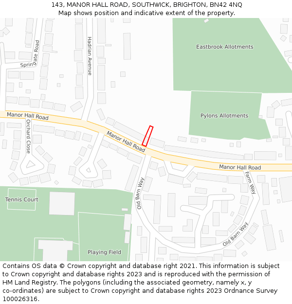 143, MANOR HALL ROAD, SOUTHWICK, BRIGHTON, BN42 4NQ: Location map and indicative extent of plot