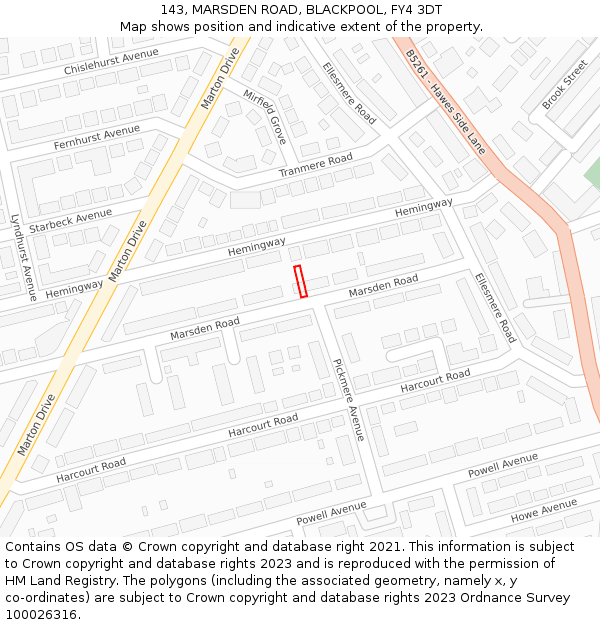 143, MARSDEN ROAD, BLACKPOOL, FY4 3DT: Location map and indicative extent of plot