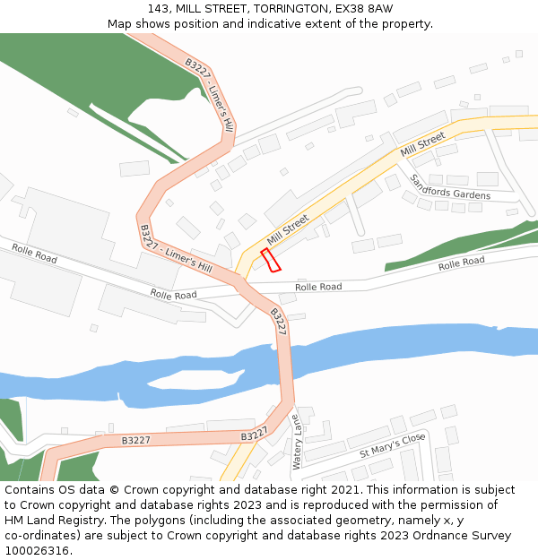 143, MILL STREET, TORRINGTON, EX38 8AW: Location map and indicative extent of plot