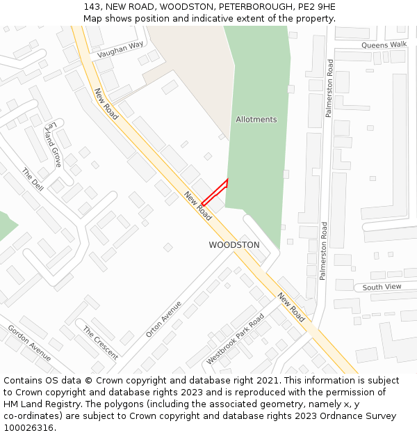 143, NEW ROAD, WOODSTON, PETERBOROUGH, PE2 9HE: Location map and indicative extent of plot