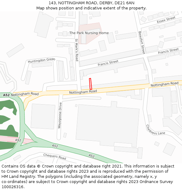 143, NOTTINGHAM ROAD, DERBY, DE21 6AN: Location map and indicative extent of plot