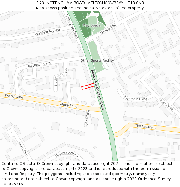 143, NOTTINGHAM ROAD, MELTON MOWBRAY, LE13 0NR: Location map and indicative extent of plot