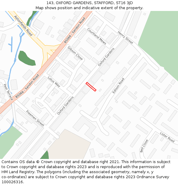 143, OXFORD GARDENS, STAFFORD, ST16 3JD: Location map and indicative extent of plot