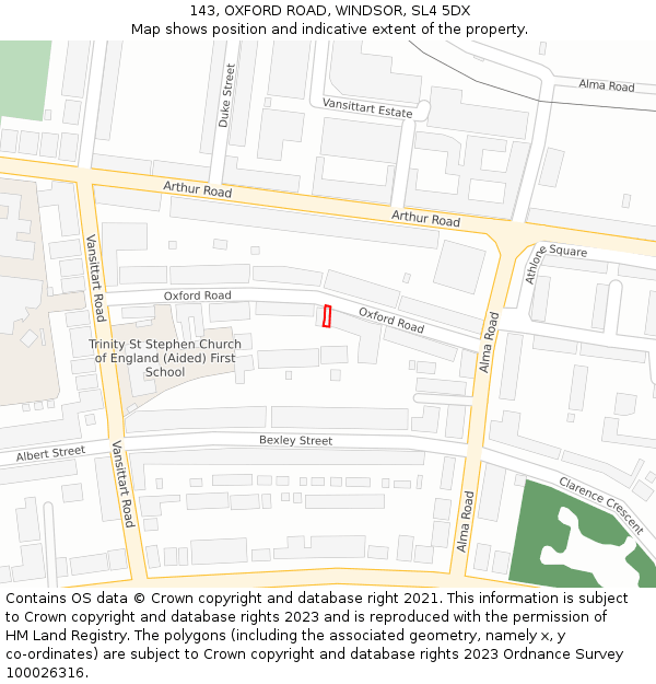 143, OXFORD ROAD, WINDSOR, SL4 5DX: Location map and indicative extent of plot