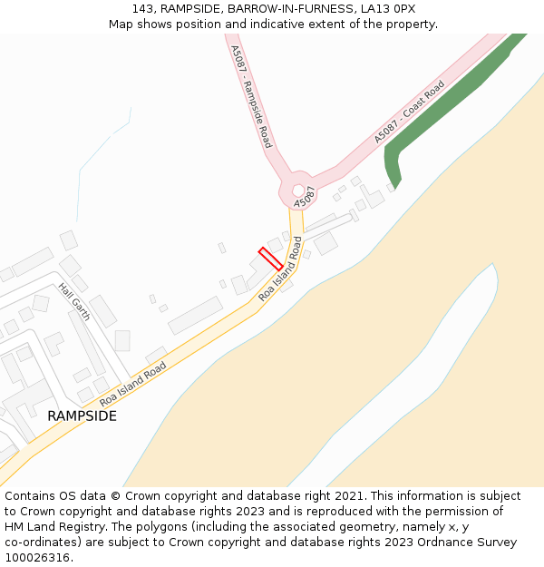 143, RAMPSIDE, BARROW-IN-FURNESS, LA13 0PX: Location map and indicative extent of plot