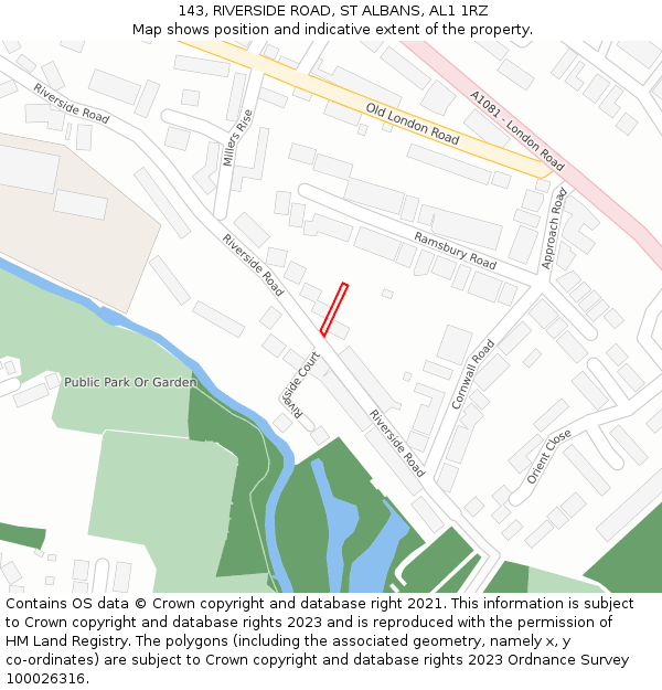 143, RIVERSIDE ROAD, ST ALBANS, AL1 1RZ: Location map and indicative extent of plot