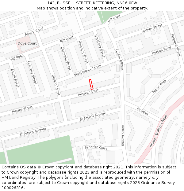 143, RUSSELL STREET, KETTERING, NN16 0EW: Location map and indicative extent of plot