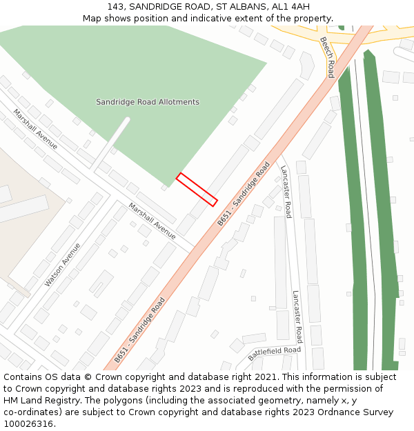 143, SANDRIDGE ROAD, ST ALBANS, AL1 4AH: Location map and indicative extent of plot