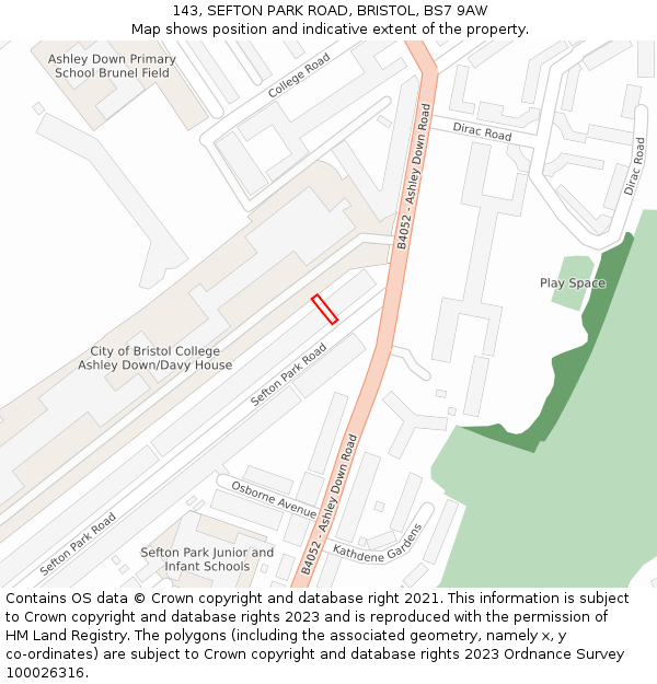 143, SEFTON PARK ROAD, BRISTOL, BS7 9AW: Location map and indicative extent of plot