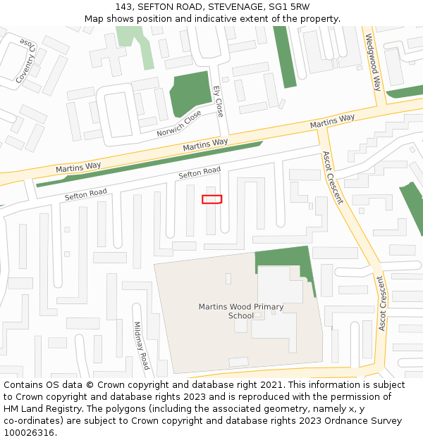 143, SEFTON ROAD, STEVENAGE, SG1 5RW: Location map and indicative extent of plot