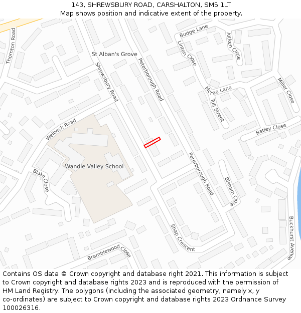 143, SHREWSBURY ROAD, CARSHALTON, SM5 1LT: Location map and indicative extent of plot