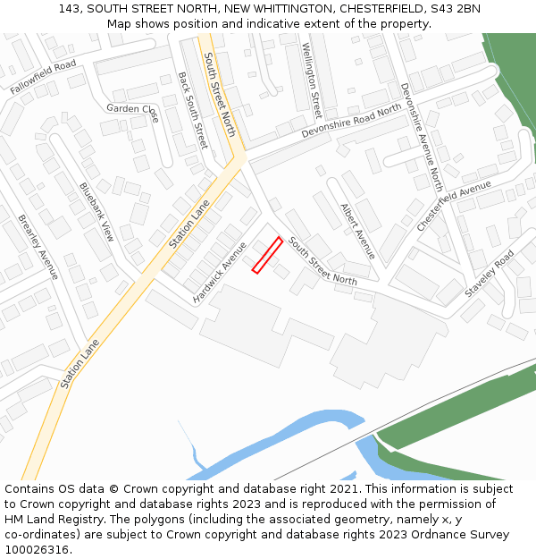 143, SOUTH STREET NORTH, NEW WHITTINGTON, CHESTERFIELD, S43 2BN: Location map and indicative extent of plot