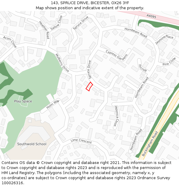 143, SPRUCE DRIVE, BICESTER, OX26 3YF: Location map and indicative extent of plot