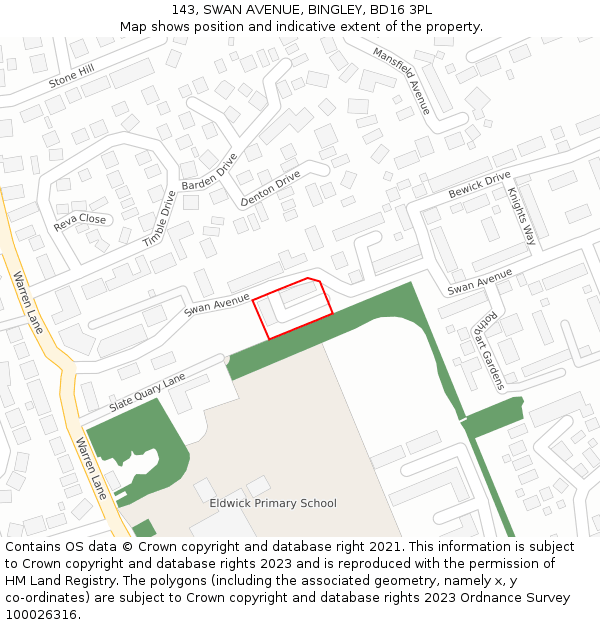 143, SWAN AVENUE, BINGLEY, BD16 3PL: Location map and indicative extent of plot