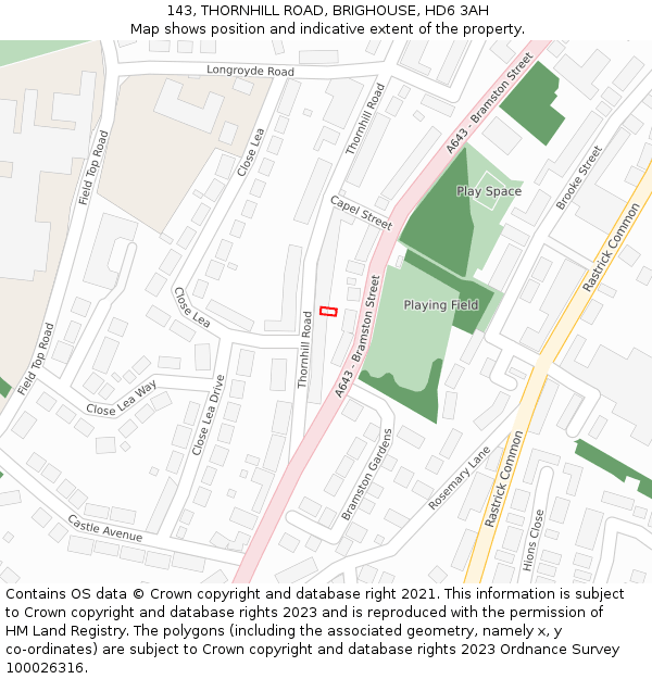 143, THORNHILL ROAD, BRIGHOUSE, HD6 3AH: Location map and indicative extent of plot