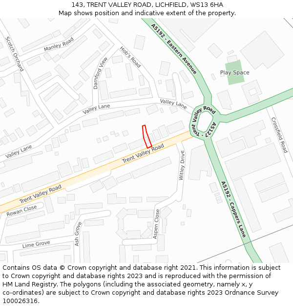 143, TRENT VALLEY ROAD, LICHFIELD, WS13 6HA: Location map and indicative extent of plot