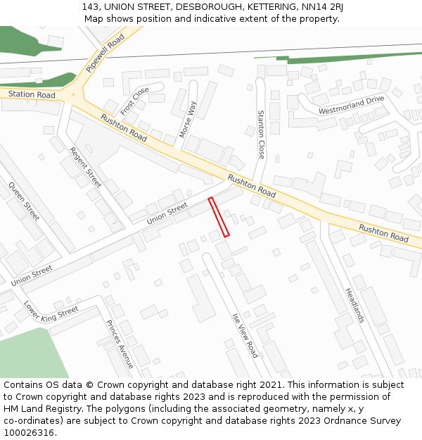 143, UNION STREET, DESBOROUGH, KETTERING, NN14 2RJ: Location map and indicative extent of plot