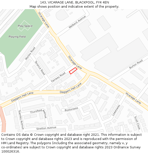143, VICARAGE LANE, BLACKPOOL, FY4 4EN: Location map and indicative extent of plot