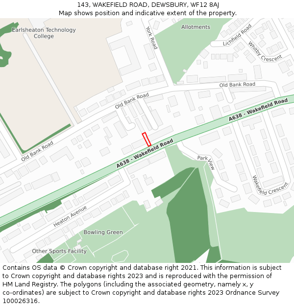 143, WAKEFIELD ROAD, DEWSBURY, WF12 8AJ: Location map and indicative extent of plot