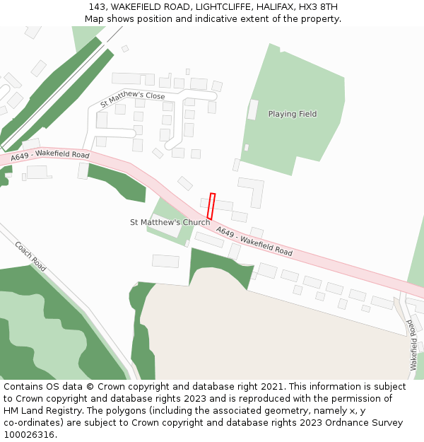 143, WAKEFIELD ROAD, LIGHTCLIFFE, HALIFAX, HX3 8TH: Location map and indicative extent of plot