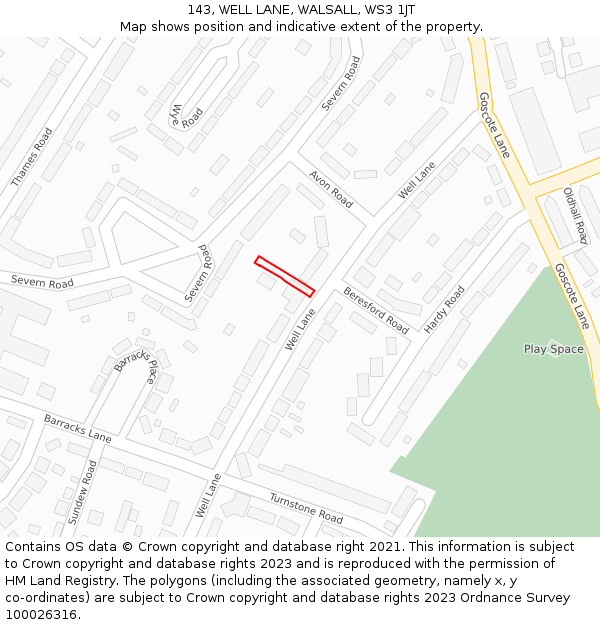 143, WELL LANE, WALSALL, WS3 1JT: Location map and indicative extent of plot