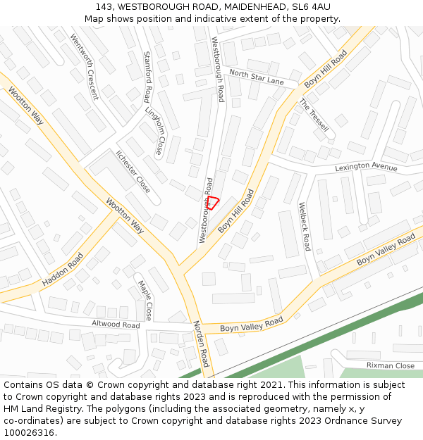 143, WESTBOROUGH ROAD, MAIDENHEAD, SL6 4AU: Location map and indicative extent of plot