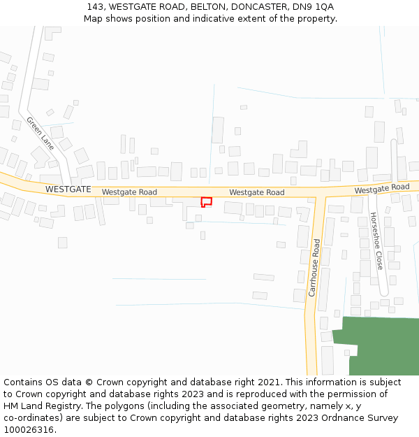 143, WESTGATE ROAD, BELTON, DONCASTER, DN9 1QA: Location map and indicative extent of plot