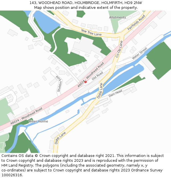 143, WOODHEAD ROAD, HOLMBRIDGE, HOLMFIRTH, HD9 2NW: Location map and indicative extent of plot