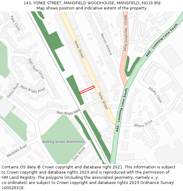 143, YORKE STREET, MANSFIELD WOODHOUSE, MANSFIELD, NG19 9NJ: Location map and indicative extent of plot