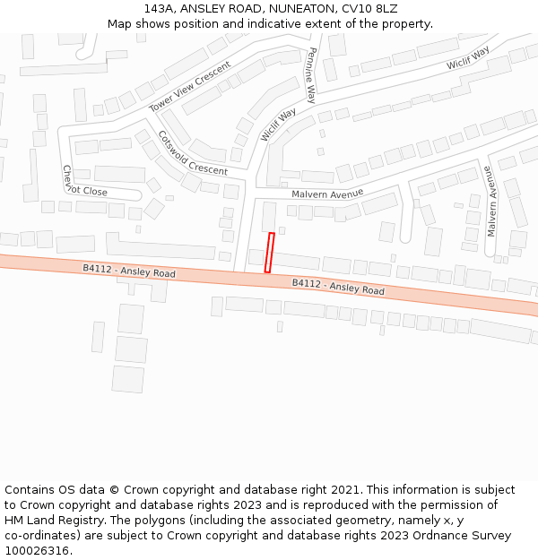 143A, ANSLEY ROAD, NUNEATON, CV10 8LZ: Location map and indicative extent of plot