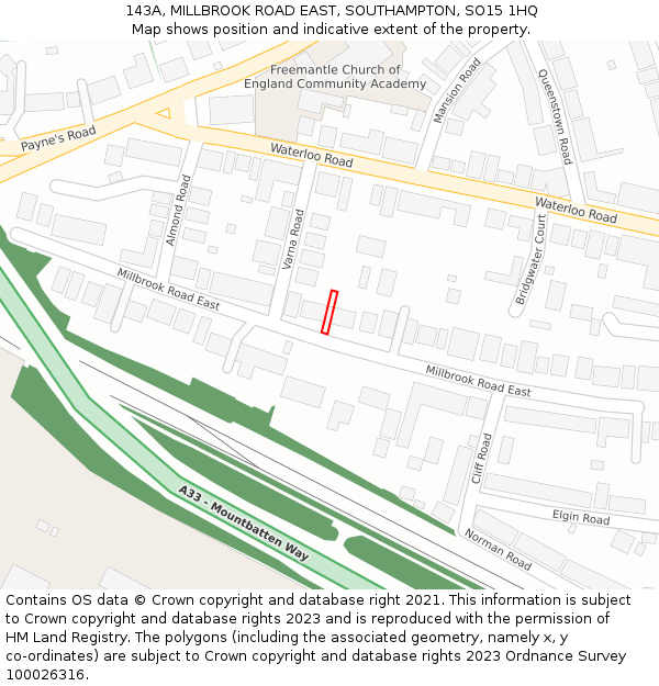 143A, MILLBROOK ROAD EAST, SOUTHAMPTON, SO15 1HQ: Location map and indicative extent of plot