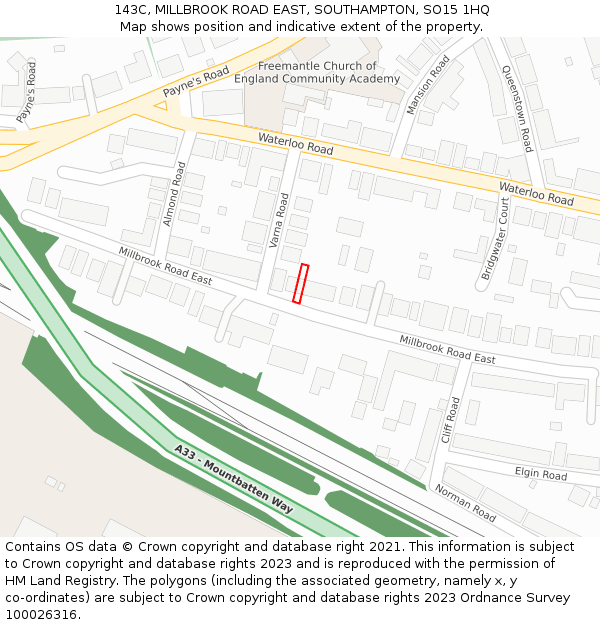 143C, MILLBROOK ROAD EAST, SOUTHAMPTON, SO15 1HQ: Location map and indicative extent of plot