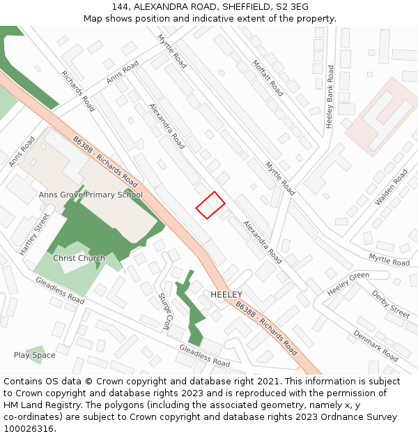 144, ALEXANDRA ROAD, SHEFFIELD, S2 3EG: Location map and indicative extent of plot