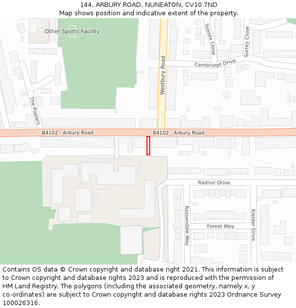 144, ARBURY ROAD, NUNEATON, CV10 7ND: Location map and indicative extent of plot