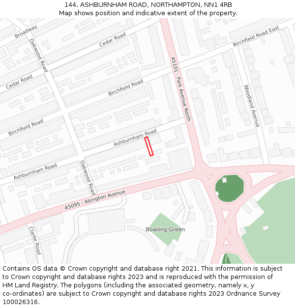 144, ASHBURNHAM ROAD, NORTHAMPTON, NN1 4RB: Location map and indicative extent of plot
