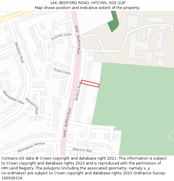 144, BEDFORD ROAD, HITCHIN, SG5 2UP: Location map and indicative extent of plot