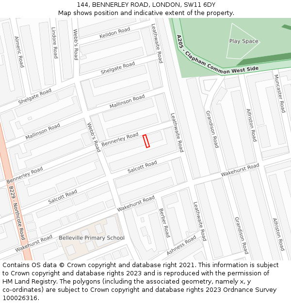144, BENNERLEY ROAD, LONDON, SW11 6DY: Location map and indicative extent of plot