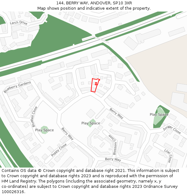 144, BERRY WAY, ANDOVER, SP10 3XR: Location map and indicative extent of plot
