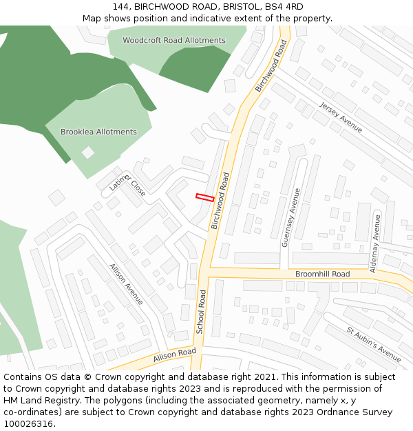 144, BIRCHWOOD ROAD, BRISTOL, BS4 4RD: Location map and indicative extent of plot